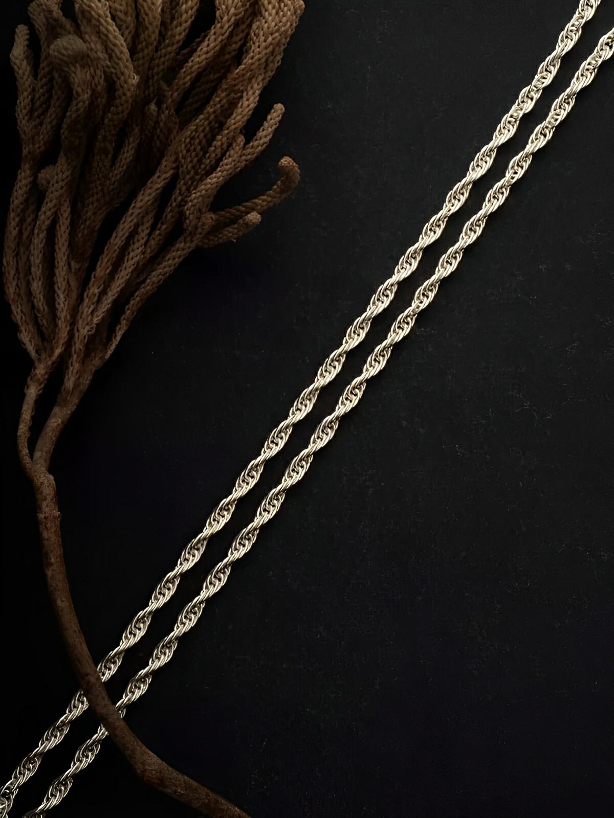 Collier double torsade en titane, plaqué argent, look populaire, modèle Django - Collier - Argent 60 cm