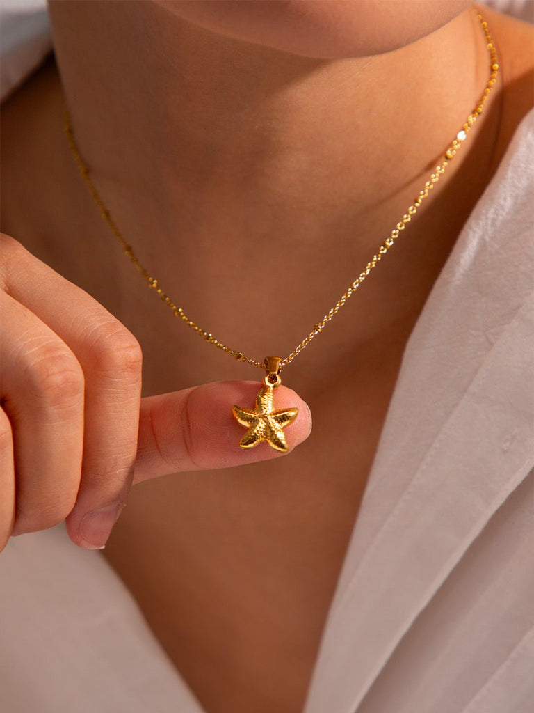 Collier étoile de mer, acier inoxydable, chaîne fine, waterproof, ajustable, modèle Tessa - Collier - Or 40 +5 cm