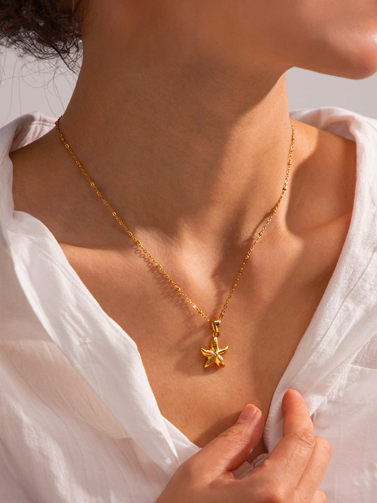 Collier étoile de mer, acier inoxydable, chaîne fine, waterproof, ajustable, modèle Tessa - Collier - Or 40 +5 cm