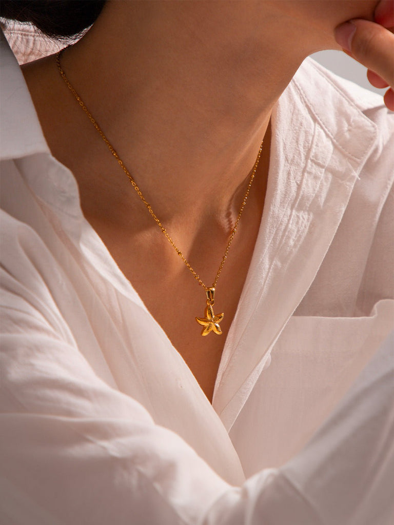 Collier étoile de mer, acier inoxydable, chaîne fine, waterproof, ajustable, modèle Tessa - Collier - Or 40 +5 cm