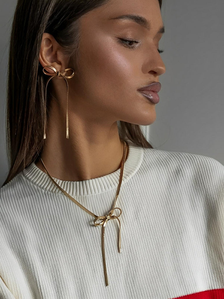 Collier femme doré, choker nœud, chaîne serpent, bijou vintage, style old money, modèle Kyara - Collier - Or 41 - 43cm