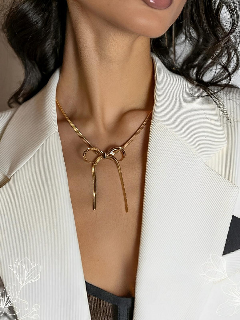 Collier femme doré, choker nœud, chaîne serpent, bijou vintage, style old money, modèle Kyara - Collier - Or 41 - 43cm