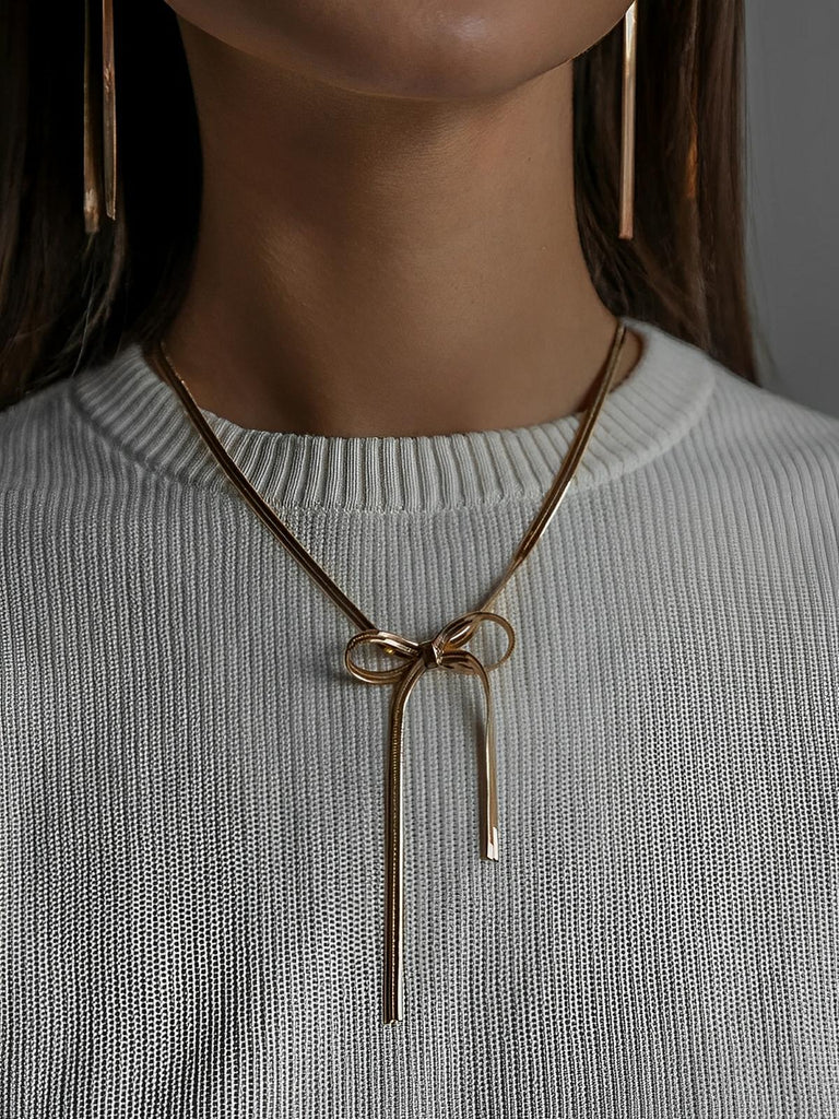 Collier femme doré, choker nœud, chaîne serpent, bijou vintage, style old money, modèle Kyara - Collier - Or 41 - 43cm