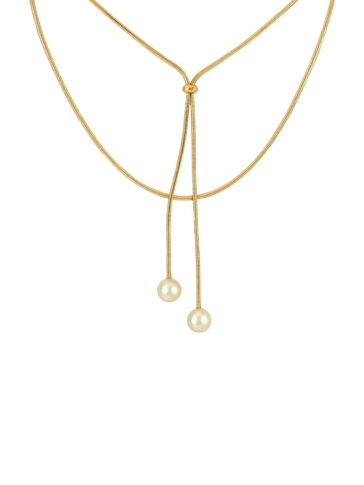Collier long doré, perles blanches, chaîne serpent, ajustable, tendance féminine, modèle Fleurida - Collier - Or 40 - 60 cm