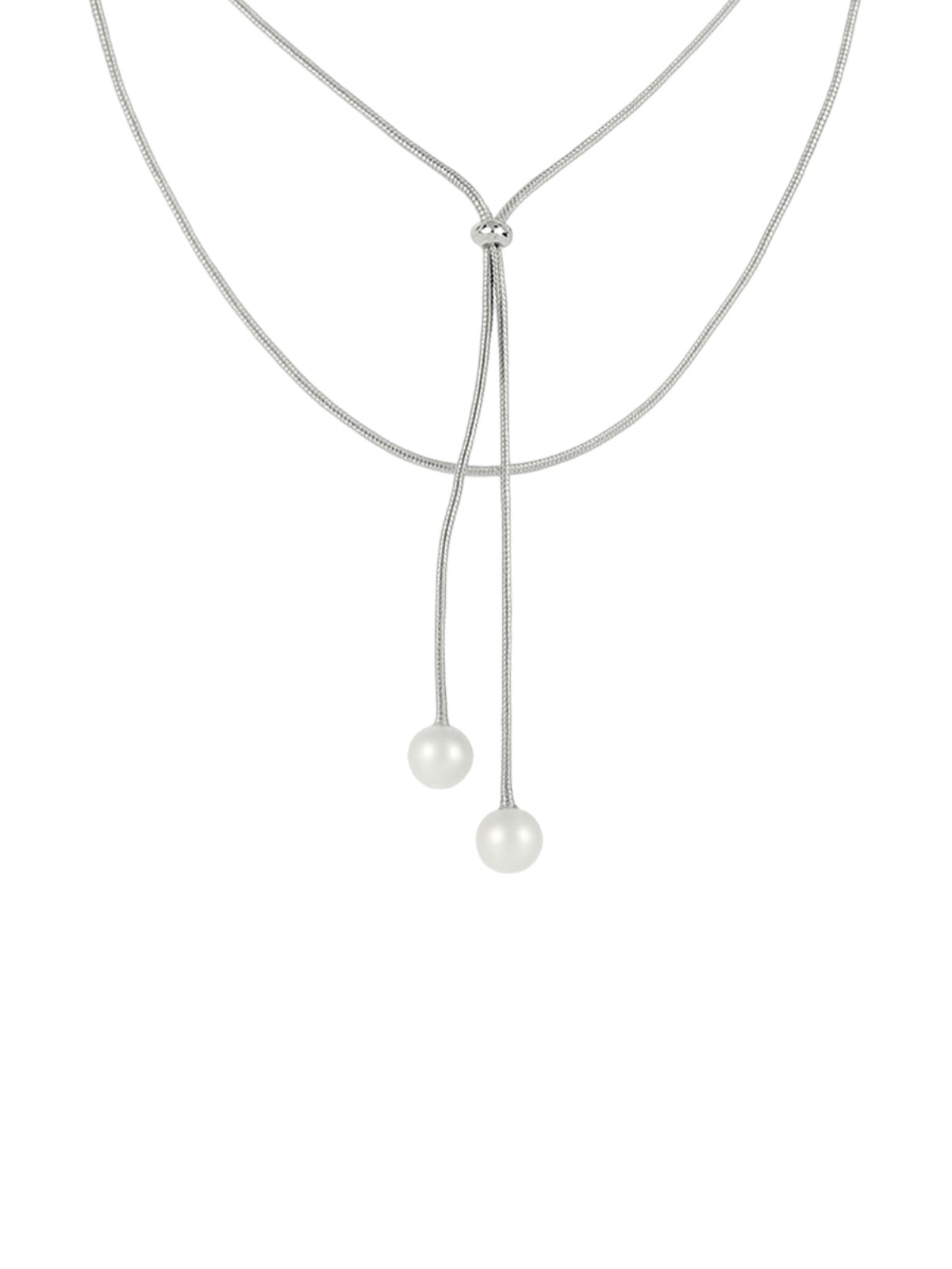 Collier long doré, perles blanches, chaîne serpent, ajustable, tendance féminine, modèle Fleurida - Collier - Argent 40 - 60 cm