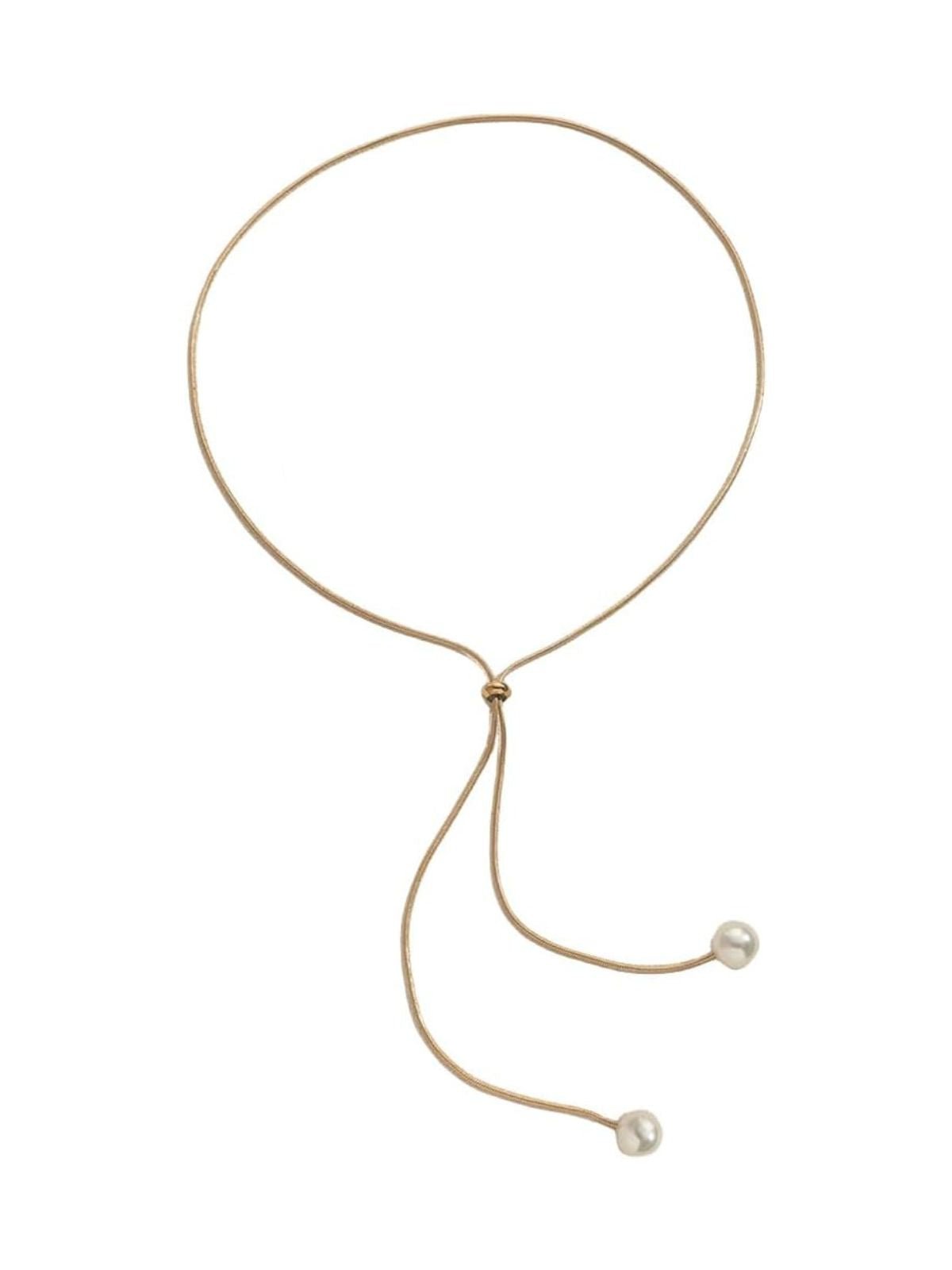 Collier long doré, perles blanches, chaîne serpent, ajustable, tendance féminine, modèle Fleurida - Collier - Or 40 - 60 cm