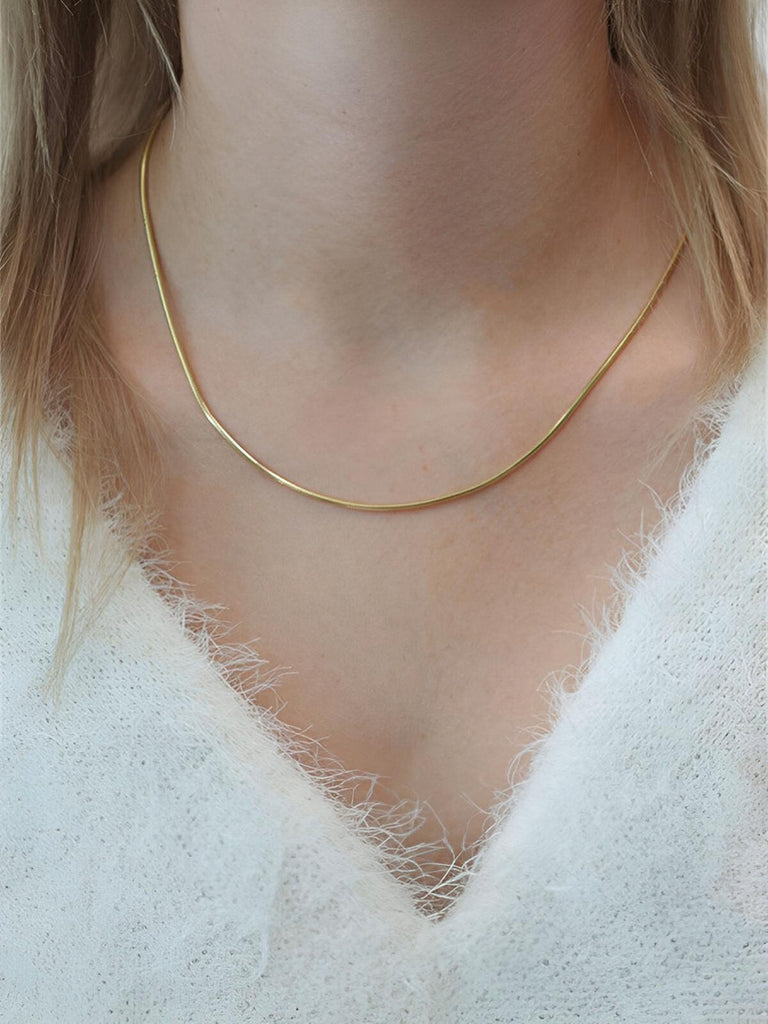 Collier long femme, acier inoxydable, plaqué or 18 carats, chaîne serpent, style minimaliste, modèle Odette - Collier - Or 35 + 3 cm