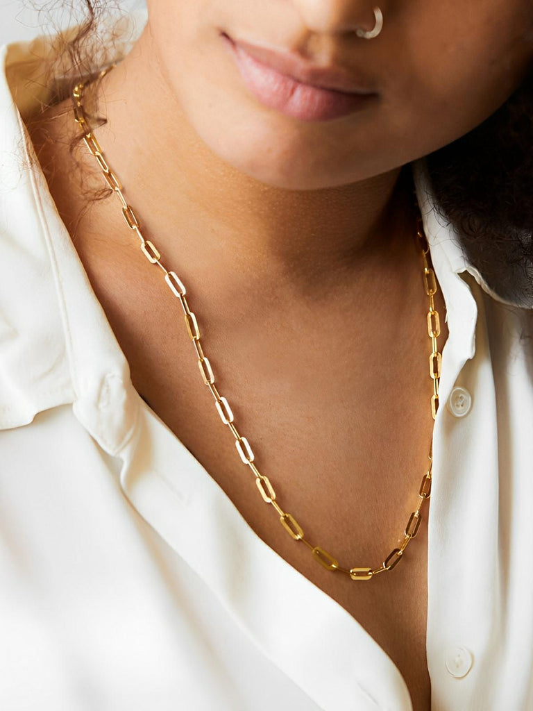 Collier maille paperclip, acier inoxydable, plaqué or, chaîne unisexe, style minimaliste, pendentif absent, modèle Orlane - Collier - Or 40 - 45 cm