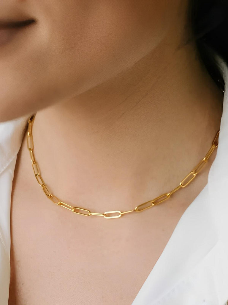 Collier maille paperclip, acier inoxydable, plaqué or, chaîne unisexe, style minimaliste, pendentif absent, modèle Orlane - Collier - Or 40 - 45 cm