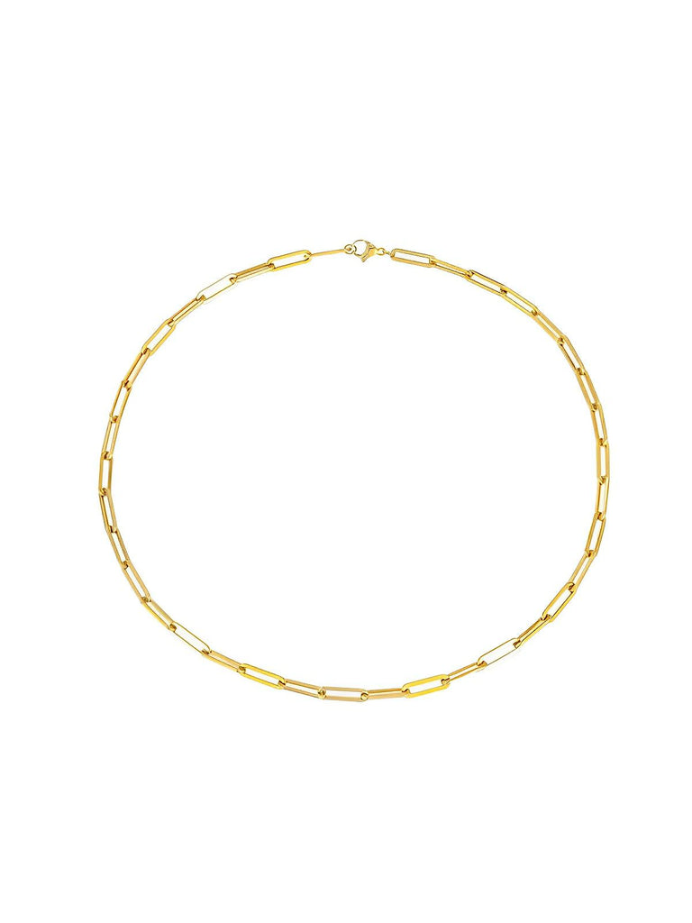 Collier maille paperclip, acier inoxydable, plaqué or, chaîne unisexe, style minimaliste, pendentif absent, modèle Orlane - Collier - Or 40 - 45 cm