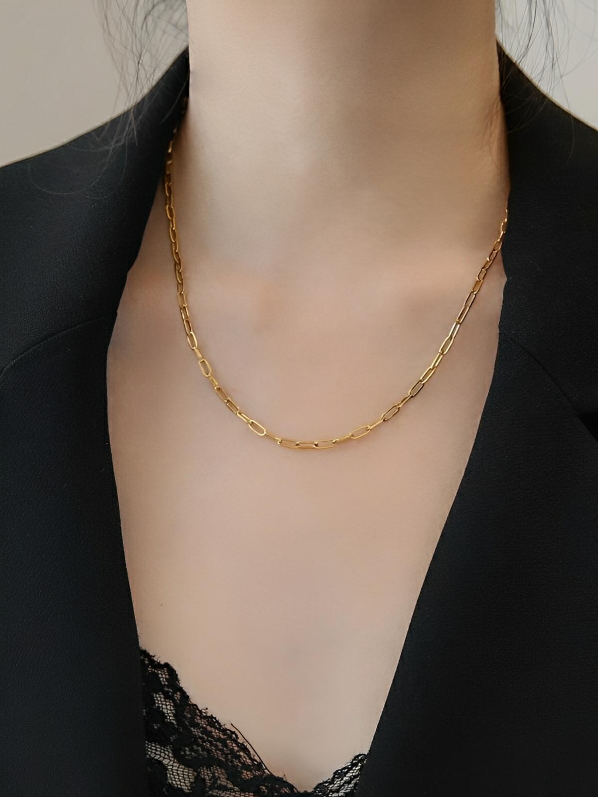 Collier maille paperclip, acier inoxydable, plaqué or, chaîne unisexe, style minimaliste, pendentif absent, modèle Orlane - Collier - Or 40 - 45 cm