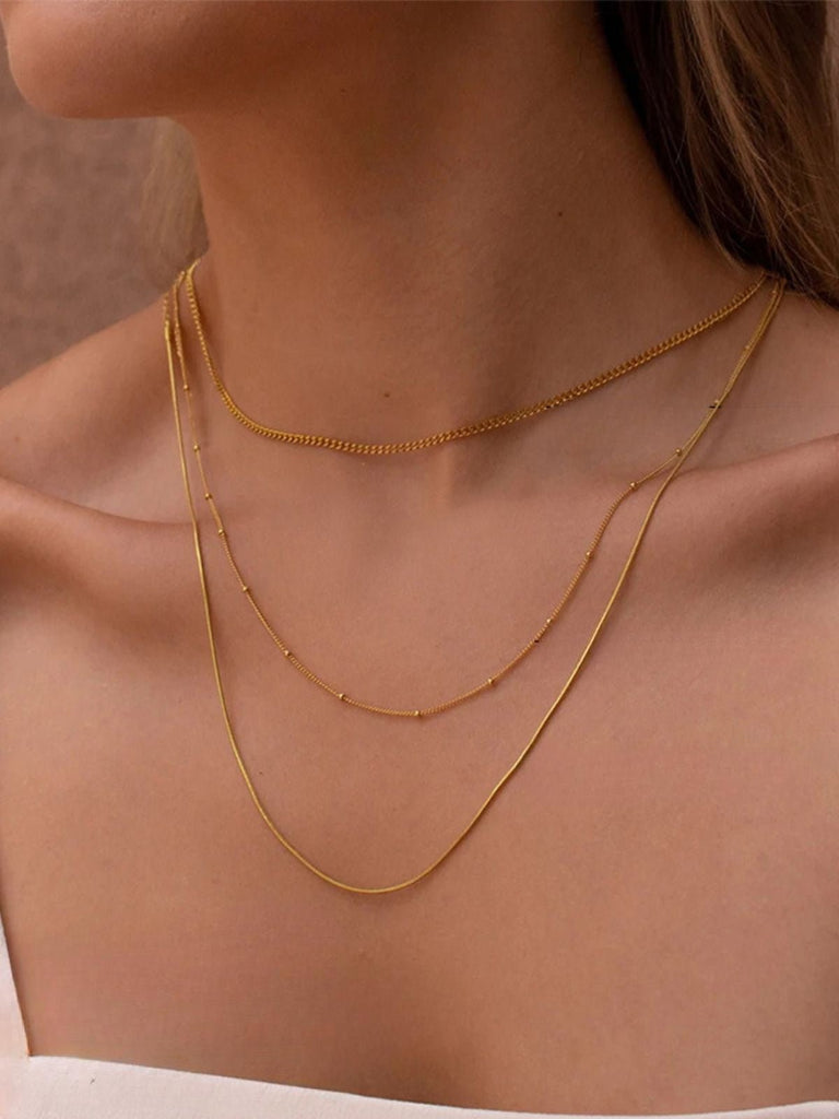 Collier multicouche doré, acier inoxydable, chaînes cubaines fines, style punk, bijou tendance, modèle Kethy - Collier - Or 42 - 50cm