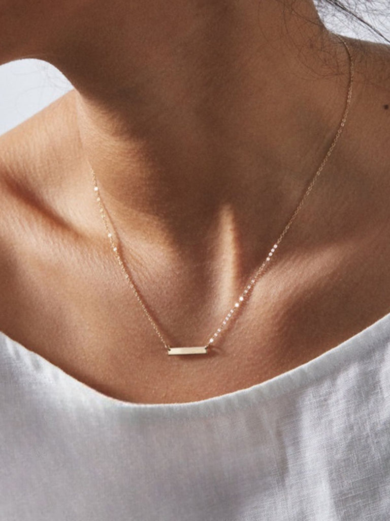 Collier multicouche femme, chaîne perlée, pendentif barre, acier inoxydable, look moderne, modèle Marianne - Collier - Or 38 - 43cm