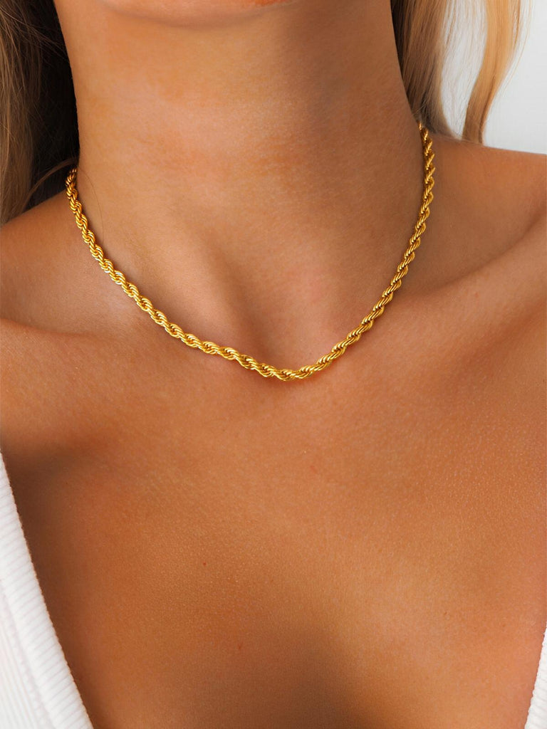 Collier Paperclip doré, chaîne acier inoxydable, bijou unisexe, style hip - hop, ajustable 45 cm, modèle Olga - Collier - Or 40 cm