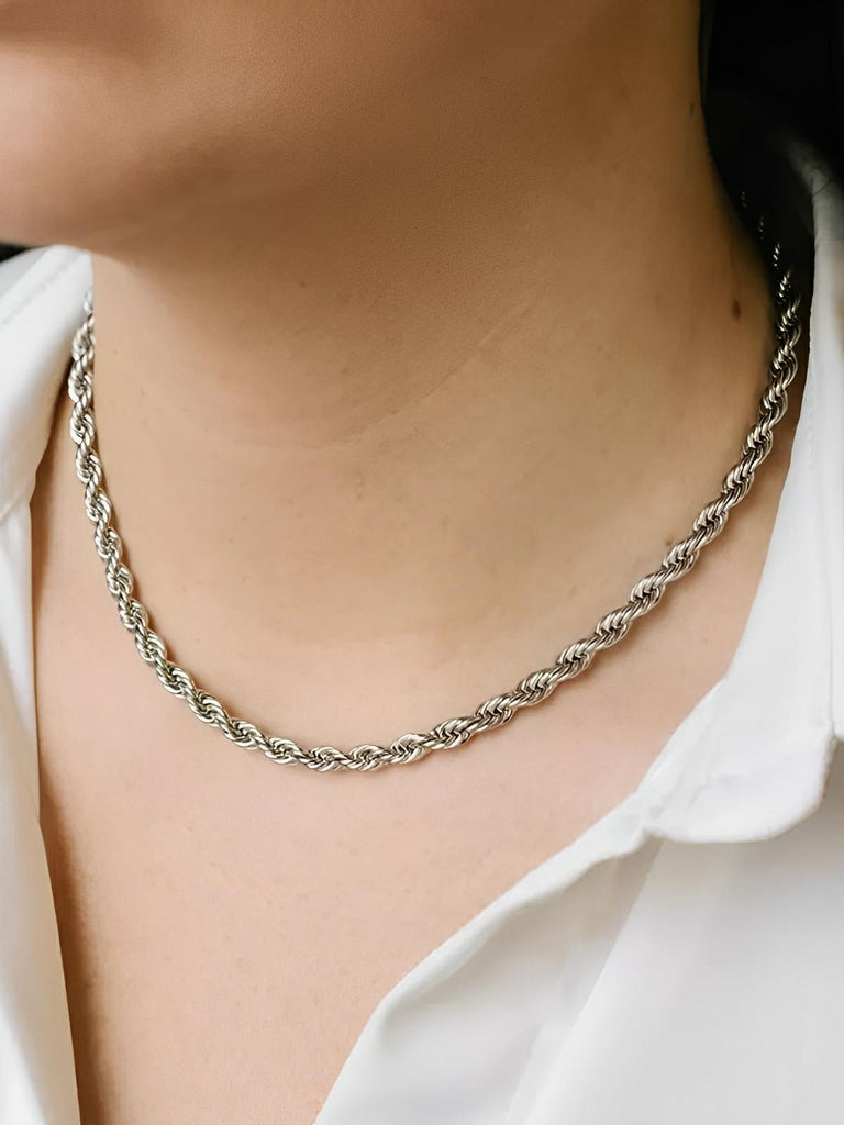 Collier Paperclip doré, chaîne acier inoxydable, bijou unisexe, style hip - hop, ajustable 45 cm, modèle Olga - Collier - Argent 45 cm