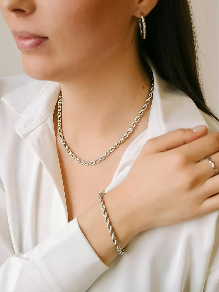 Collier Paperclip doré, chaîne acier inoxydable, bijou unisexe, style hip - hop, ajustable 45 cm, modèle Olga - Collier - Argent 45 cm