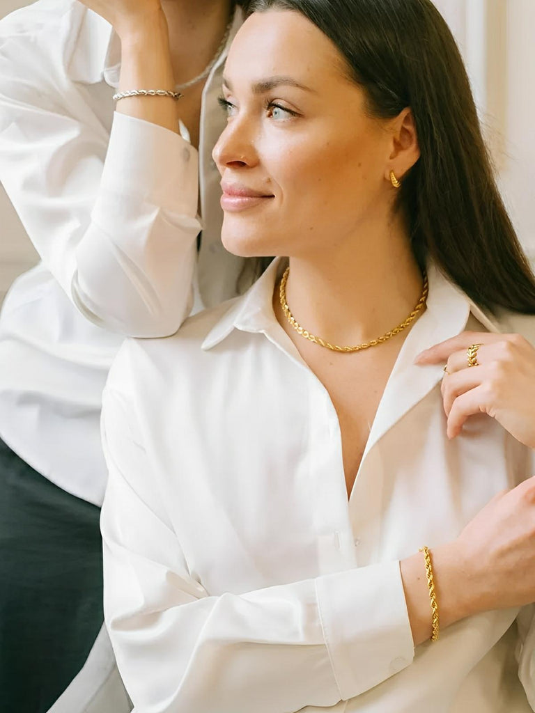 Collier Paperclip doré, chaîne acier inoxydable, bijou unisexe, style hip - hop, ajustable 45 cm, modèle Olga - Collier - Or 40 cm