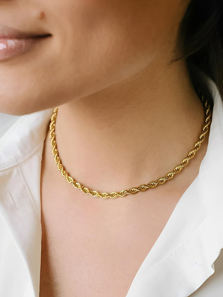 Collier Paperclip doré, chaîne acier inoxydable, bijou unisexe, style hip - hop, ajustable 45 cm, modèle Olga - Collier - Or 40 cm