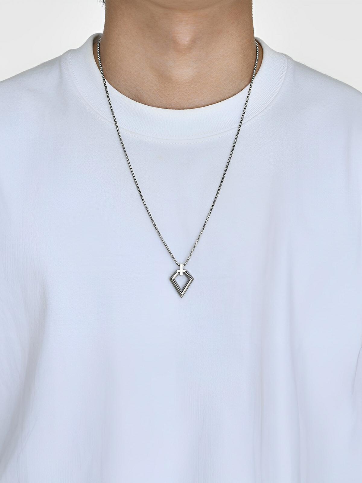 Collier pendentif losange, en acier inoxydable, maille vénitienne, style minimaliste, modèle Néo - Collier - Argent 60 cm