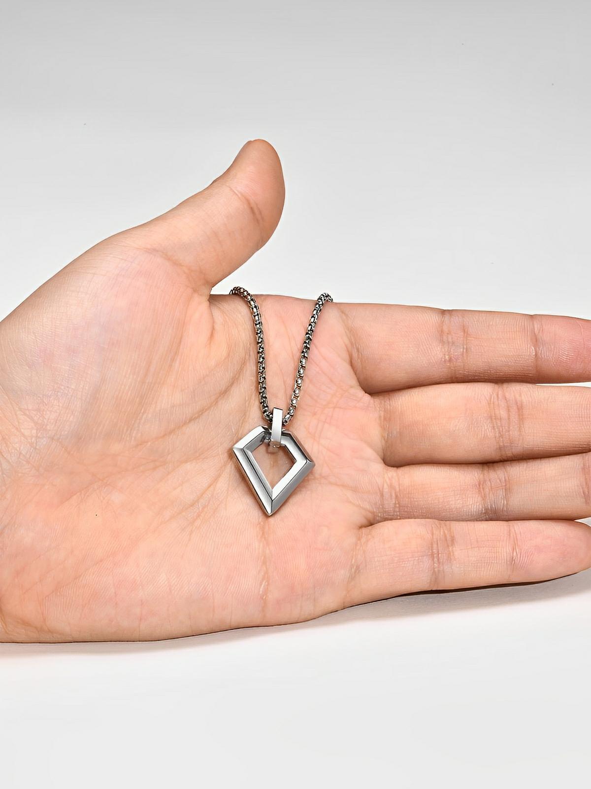 Collier pendentif losange, en acier inoxydable, maille vénitienne, style minimaliste, modèle Néo - Collier - Argent 60 cm
