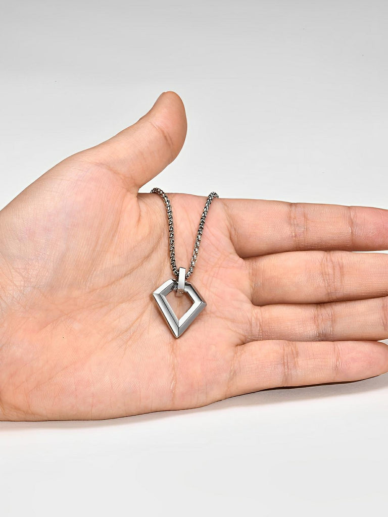 Collier pendentif losange, en acier inoxydable, maille vénitienne, style minimaliste, modèle Néo - Collier - Argent 60 cm