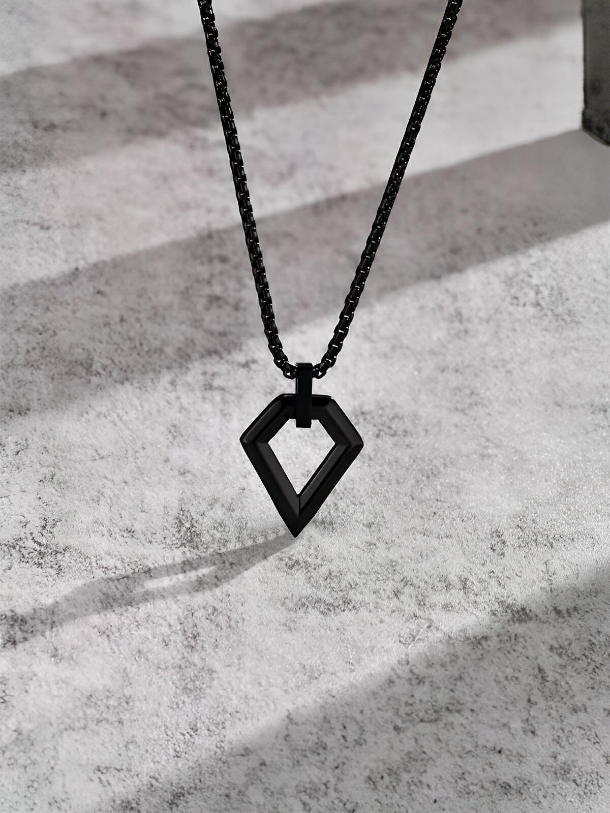Collier pendentif losange, en acier inoxydable, maille vénitienne, style minimaliste, modèle Néo - Collier - Noir 60 cm