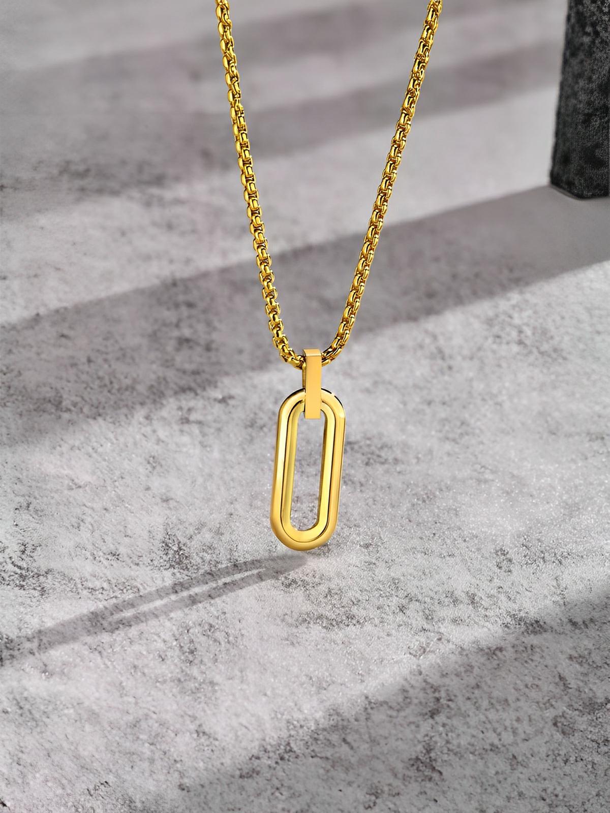 Collier pendentif ovale allongé, en acier inoxydable, maille vénitienne, style minimaliste, modèle Ilan - Collier - Or 60 cm