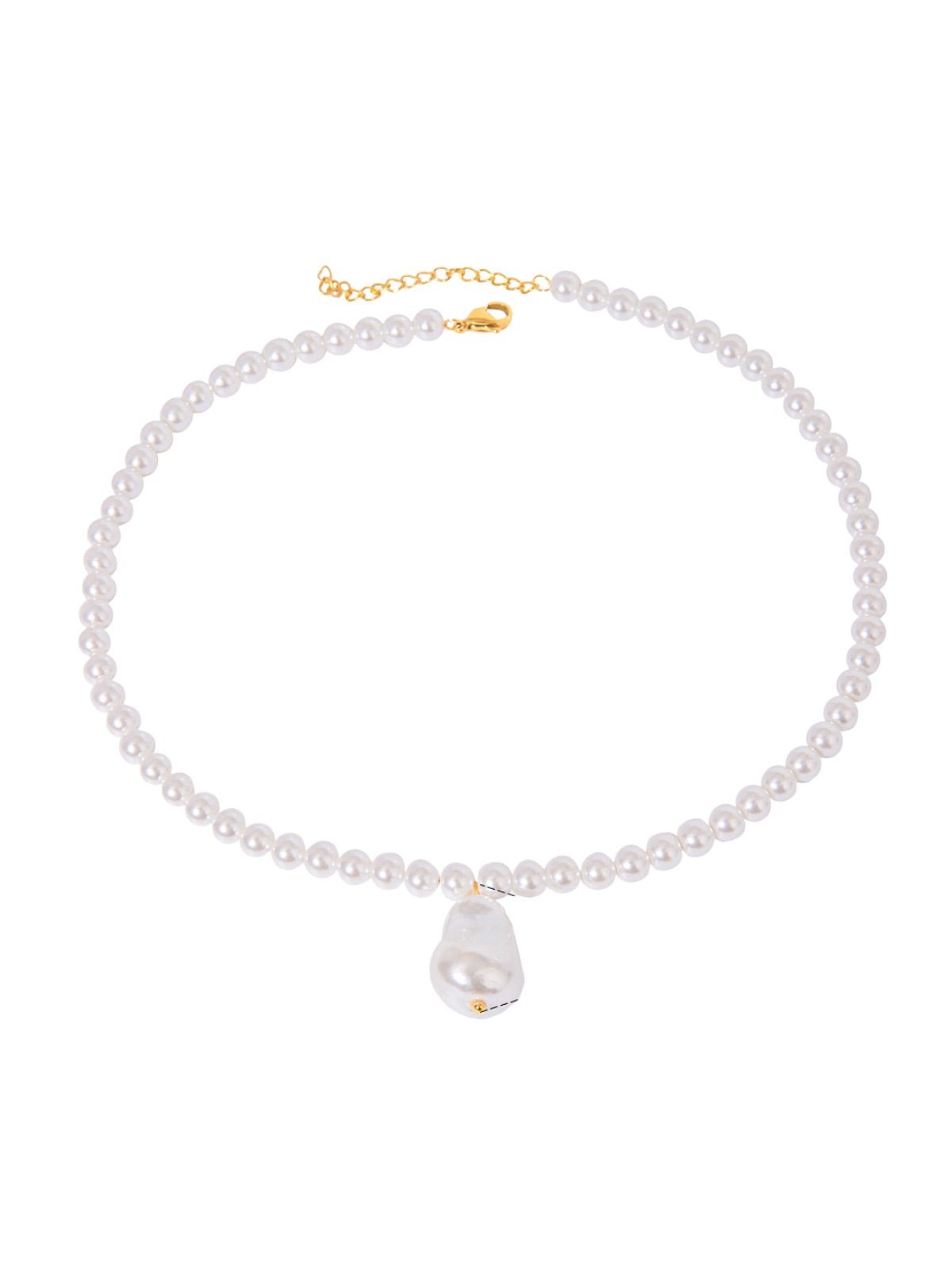 Collier perles blanches d'acrylique, pendentif baroque, acier inoxydable, chaîne réglable, modèle Katy - Collier - Blanc 40+5 cm