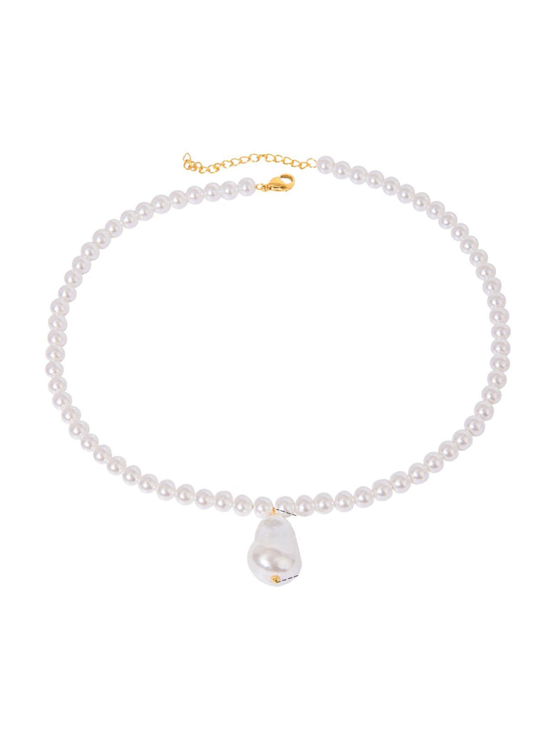 Collier perles blanches d'acrylique, pendentif baroque, acier inoxydable, chaîne réglable, modèle Katy - Collier - Blanc 40+5 cm
