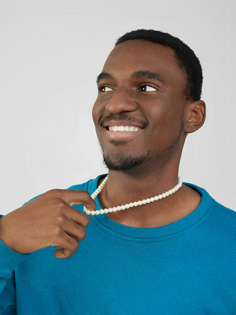 Collier ras de cou en perles d'imitation et titane, ajustable, modèle Ange - Collier - Blanc 45 cm