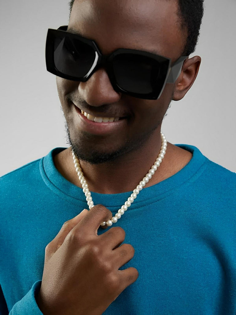 Collier ras de cou en perles d'imitation et titane, ajustable, modèle Ange - Collier - Blanc 45 cm