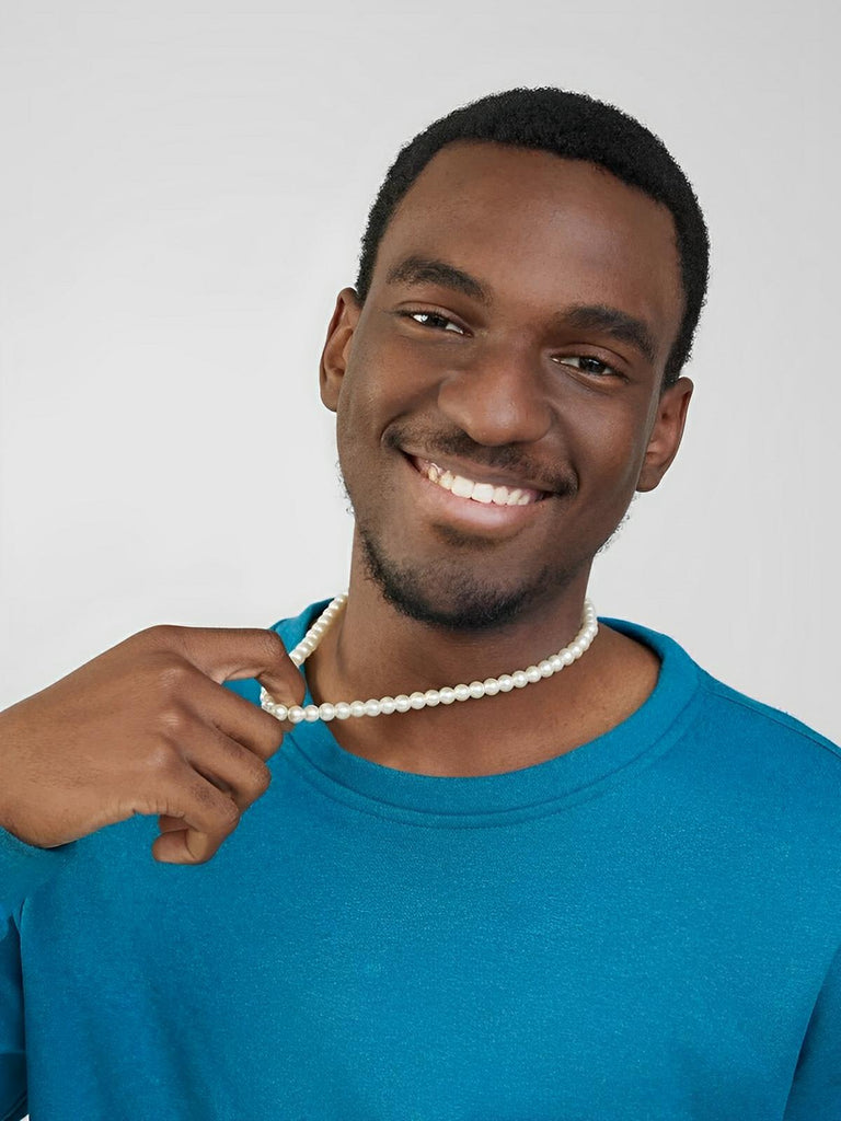 Collier ras de cou en perles d'imitation et titane, ajustable, modèle Ange - Collier - Blanc 45 cm