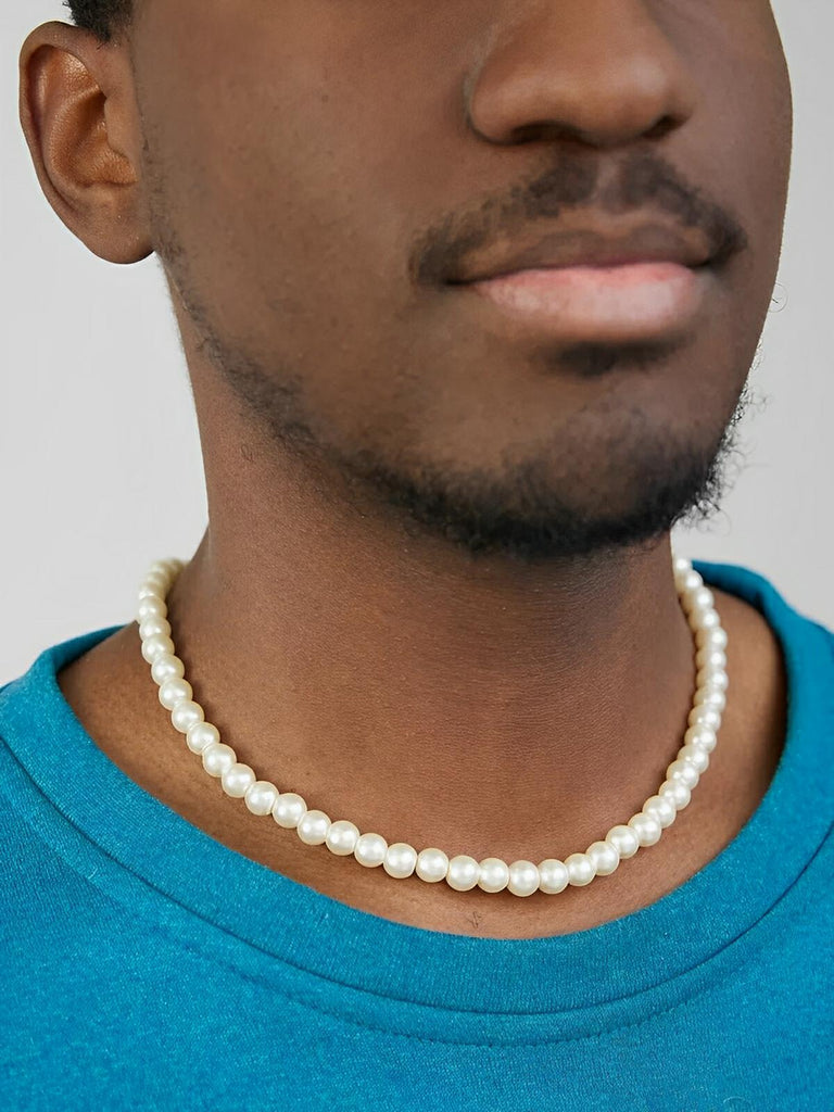 Collier ras de cou en perles d'imitation et titane, ajustable, modèle Ange - Collier - Blanc 45 cm