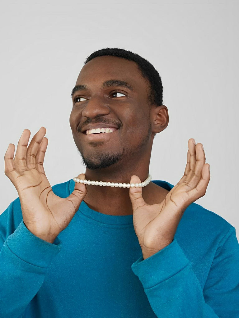 Collier ras de cou en perles d'imitation et titane, ajustable, modèle Ange - Collier - Blanc 45 cm