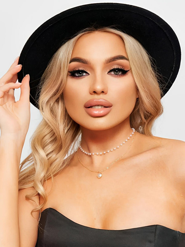 Collier ras du cou double rang, chaîne serpent, perles blanches, acier titane, style rétro, pendentif perle, modèle Ortensia - Collier - Or 40 - 45 cm