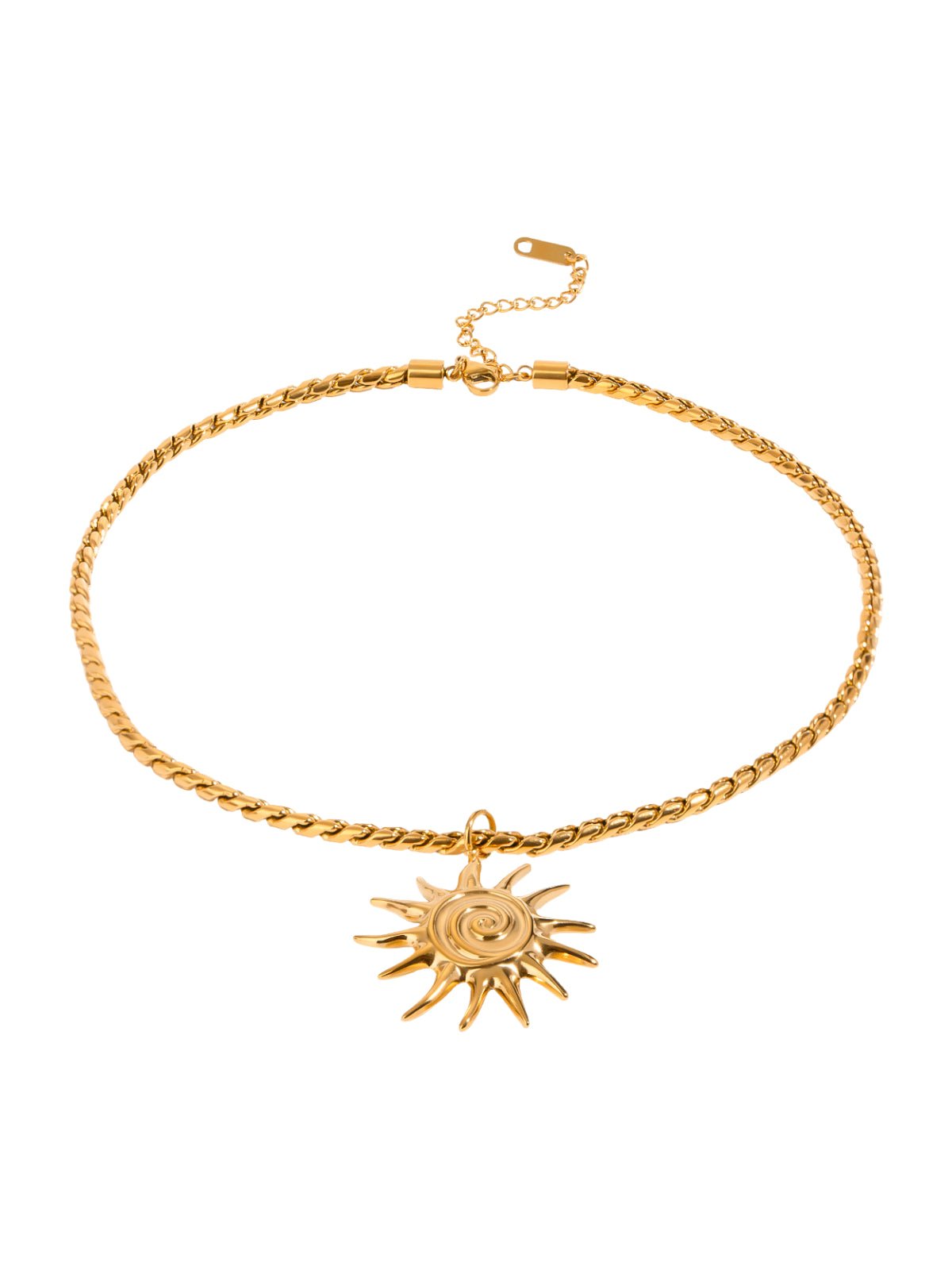 Collier soleil doré, pendentif acier inoxydable, chaîne courte brillante, look solaire chic, bijou résistant à l’eau, modèle Milène - Collier - Or 38.5 +5 cm