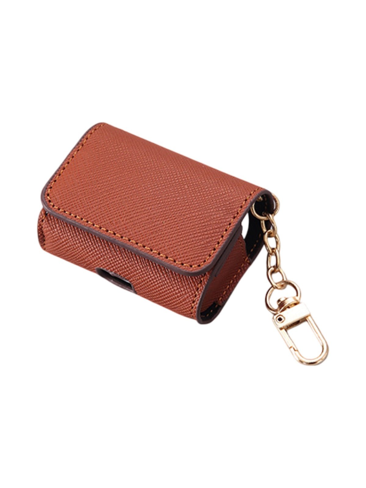 Coque AirPods simili vegan rigide, housse avec mousqueton, fermeture pression, protection waterproof, étui transport élégant, modèle Cédianne - Écouteurs sans fil - Marron AirPods Pro 1 à 2