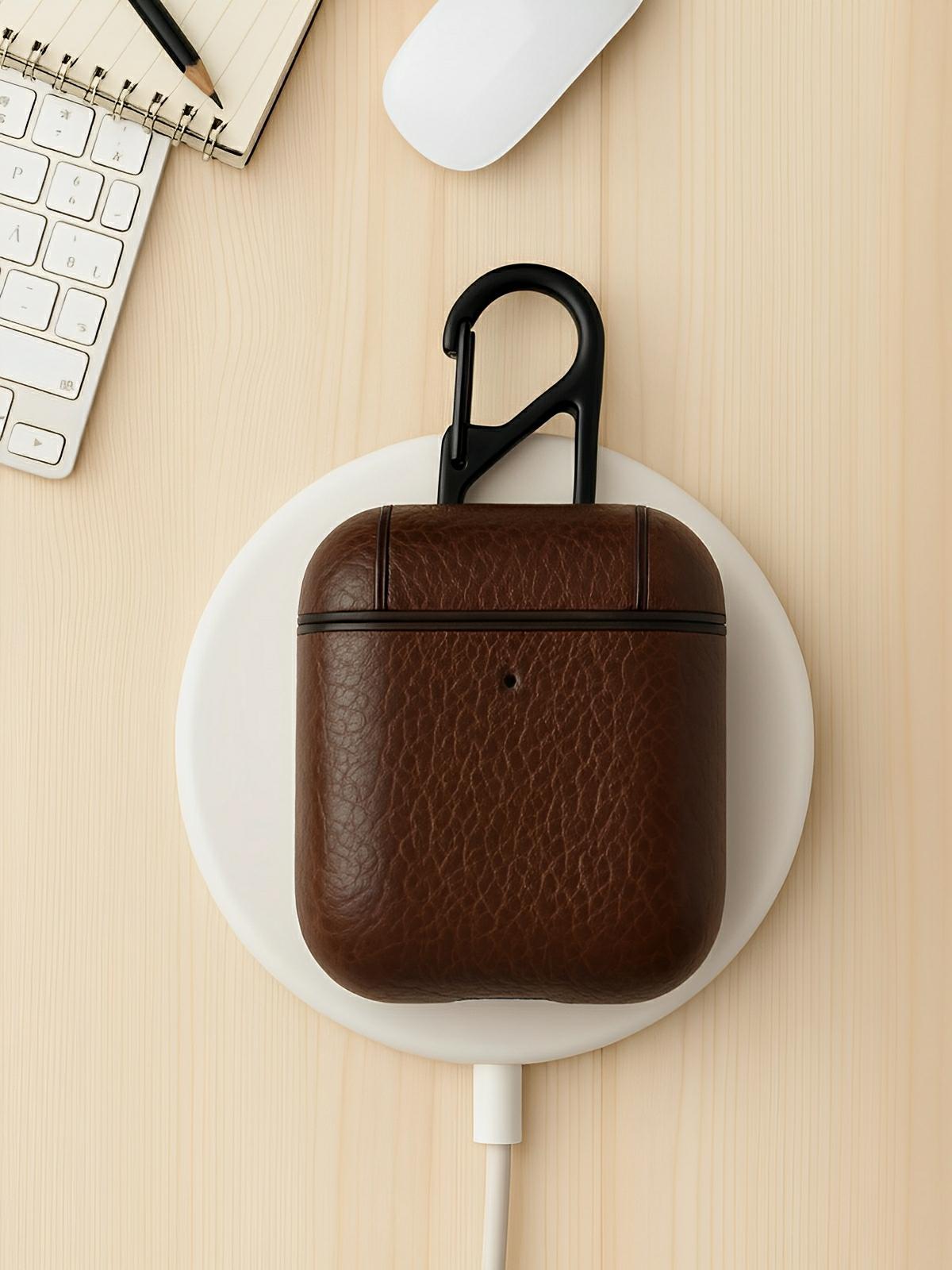 Coque de protection AirPods 1 et 2, design fin, en simili vegan, modèle Quiro - Écouteurs sans fil - Café