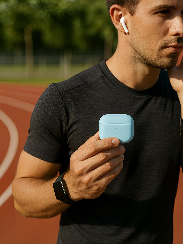 Coque de protection AirPods 3, protection antichoc, couleur unie, LED visible, modèle Nova - Écouteurs sans fil - Bleu ciel