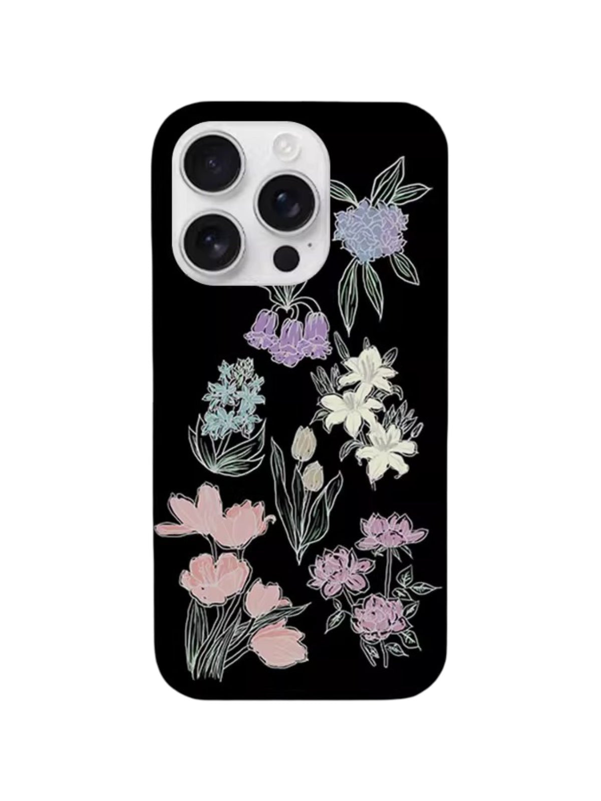 Coque de téléphone florale mate, protection anti - choc, motif pastel, compatible iPhone, rebords surélevés, surface anti - rayures, modèle Lila - Coque iPhone - Noir iPhone XR