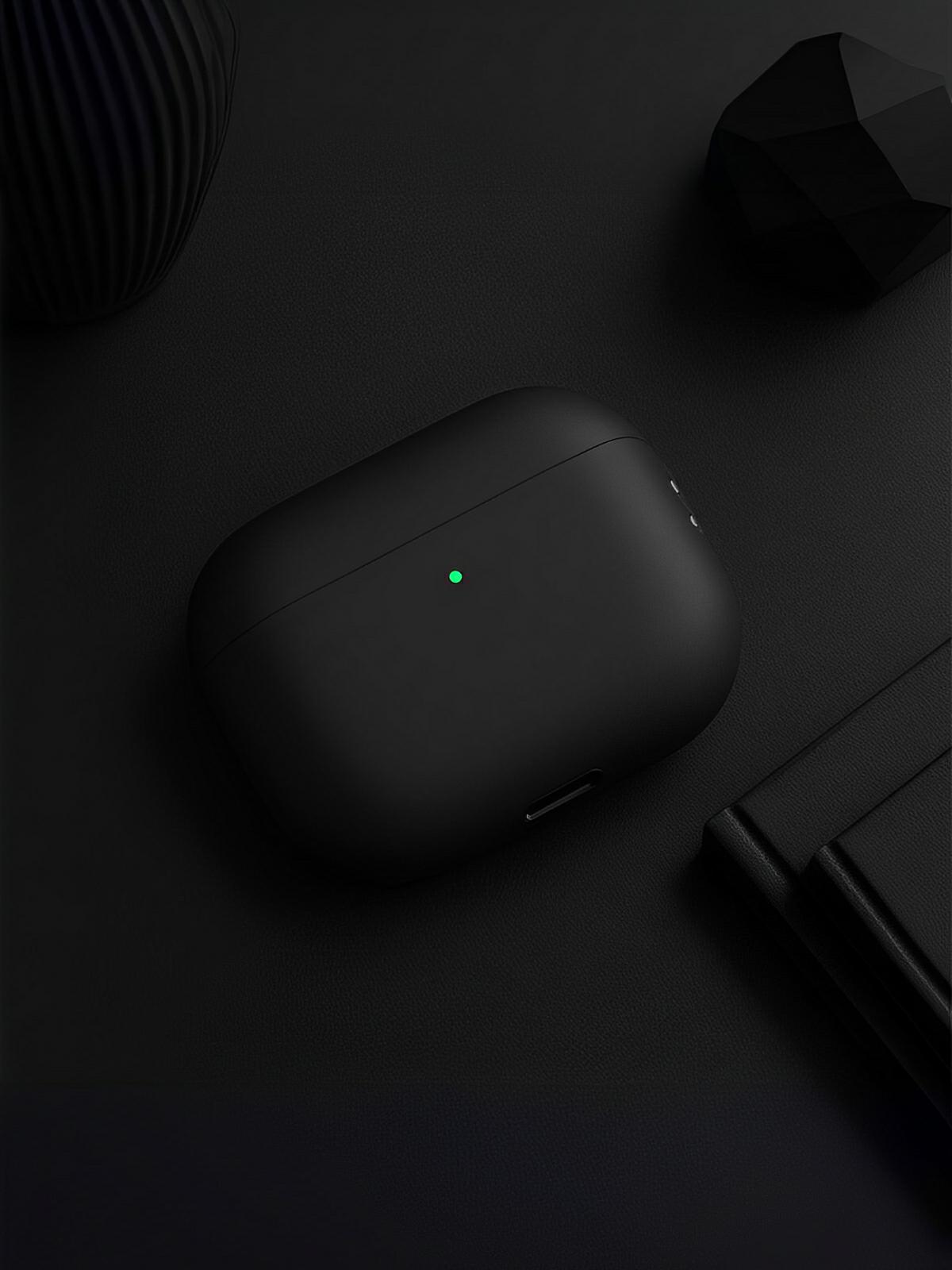 Coque en silicone pour AirPods Pro 1 Pro 2, protection souple, LED visible, charge filaire, design uni, modèle Toko - Écouteurs sans fil - Noir