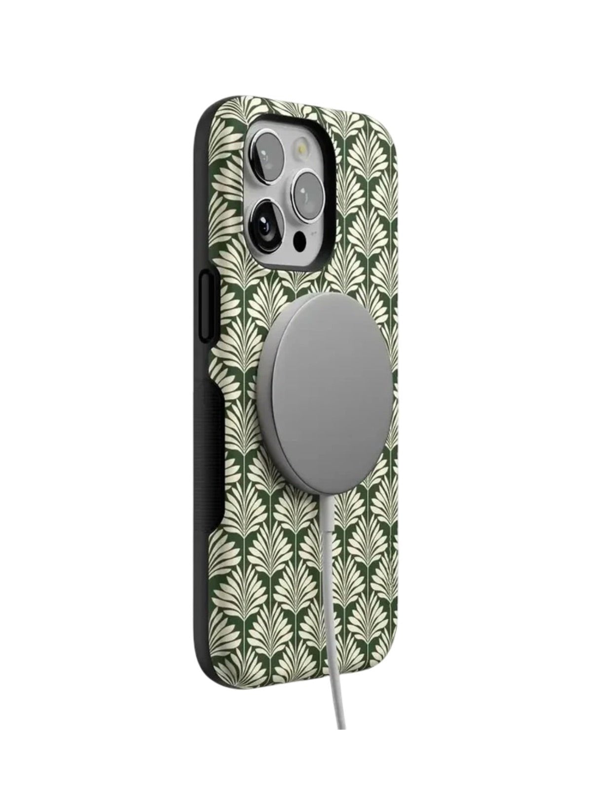 Coque iPhone magnétique double couche motif végétal, protection renforcée, compatibilité MagSafe, texture matte ou brillante, style graphique, toucher doux, modèle Térane - Coque iPhone - Vert foncé iPhone X