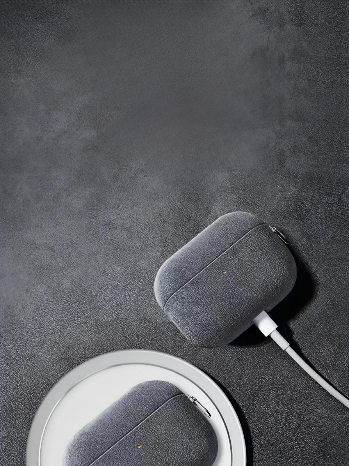 Coque pour AirPods Pro et Pro 2 en simili vegan, toucher doux, magnétique, compatible charge sans fil, modèle Alga - Écouteurs sans fil - Gris