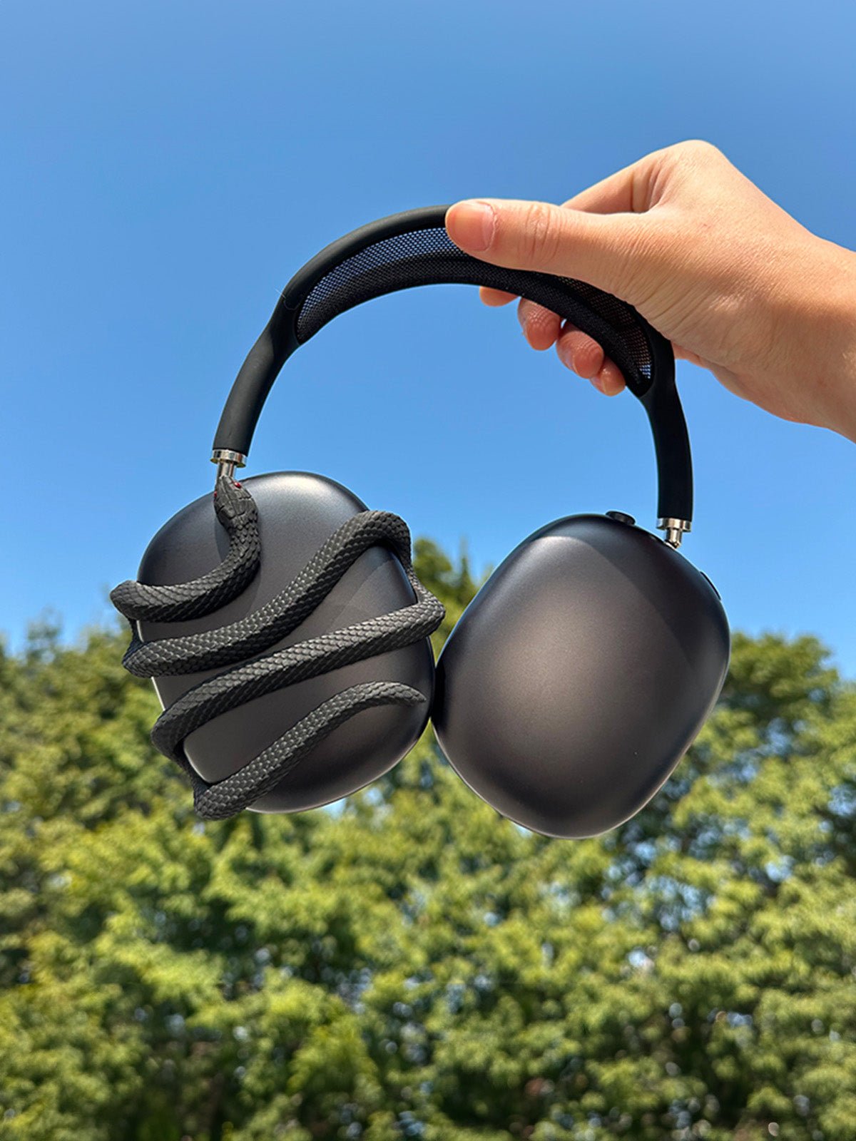 Coque protectrice AirPods Max Snake, étui rigide décor serpent, résine légère, compatible Apple AirPods Max 1/2, design original, accessoire audio premium, modèle Aurélion - Accessoire AirPods Max - Noir