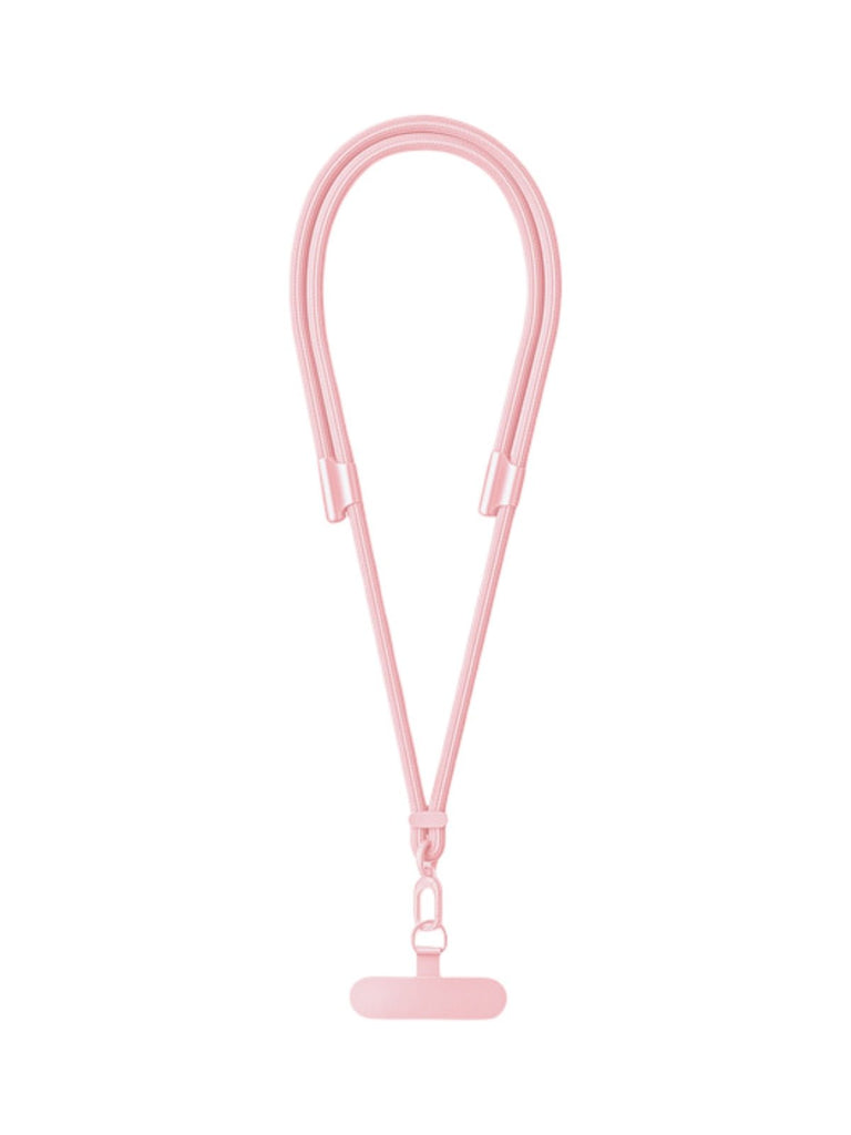 Cordon de téléphone, tour de cou réglable, cordon anti - chute smartphone, sangle tressée polyester, mousqueton métal robuste, modèle Bastine - Cordon de téléphone - Rose