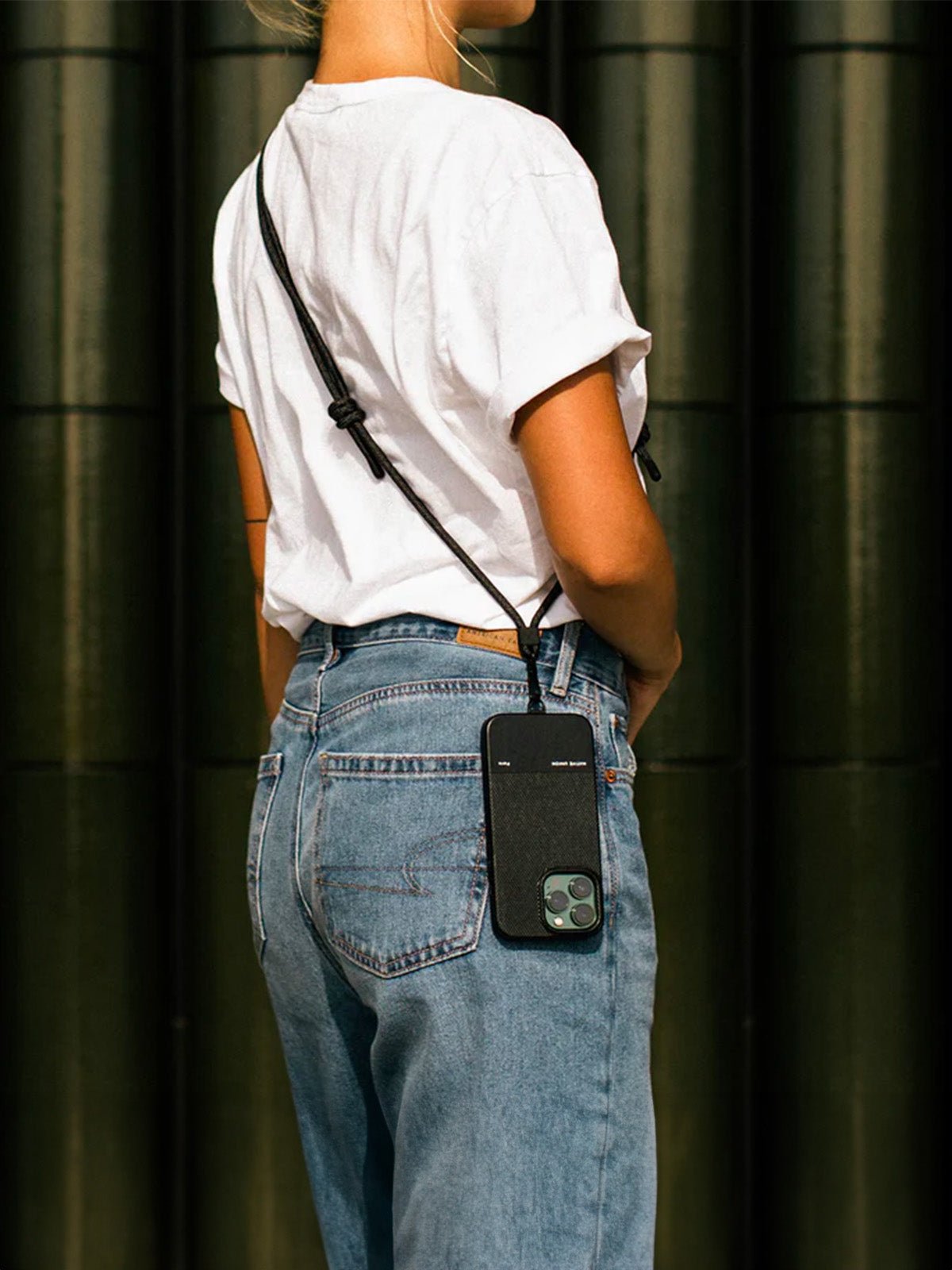 Cordon de téléphone, tour de cou réglable, cordon anti - chute smartphone, sangle tressée polyester, mousqueton métal robuste, modèle Bastine - Cordon de téléphone - Noir