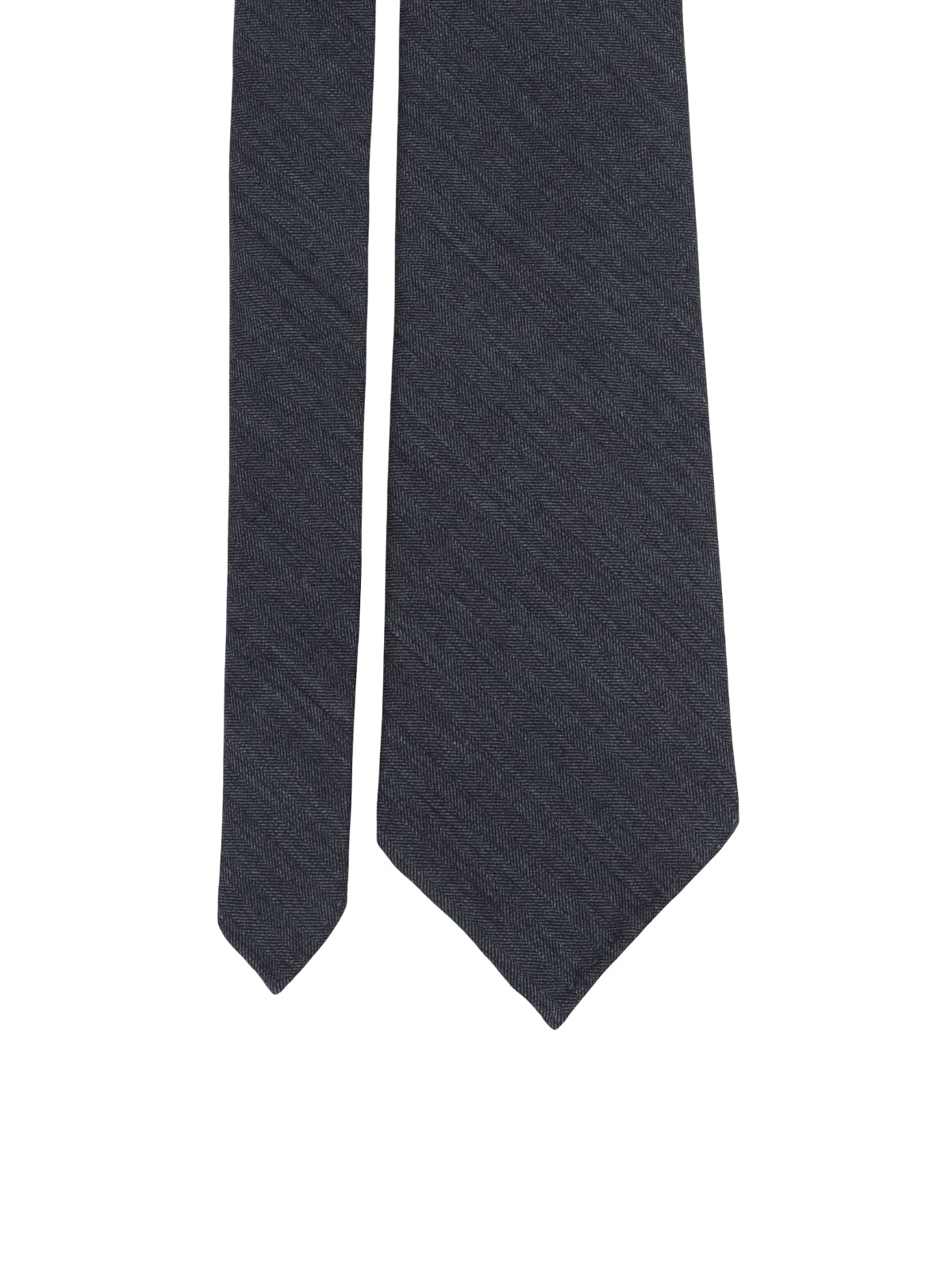 Cravate en laine homme, motif chevron discret, confection main trois plis, finition roulottée, style formel et décontracté, gris foncé texturé, modèle Gabin - Bonnets - Gris