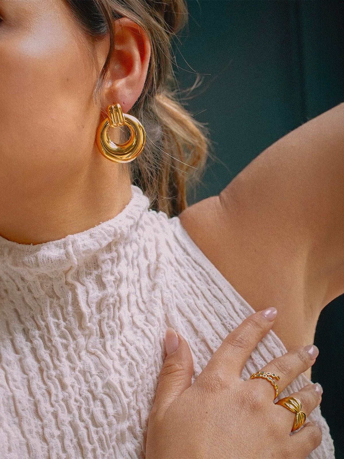 Créoles épaisses dorées, design géométrique, acier inoxydable, boucle d’oreille ronde, modèle Youti - Bague - Or