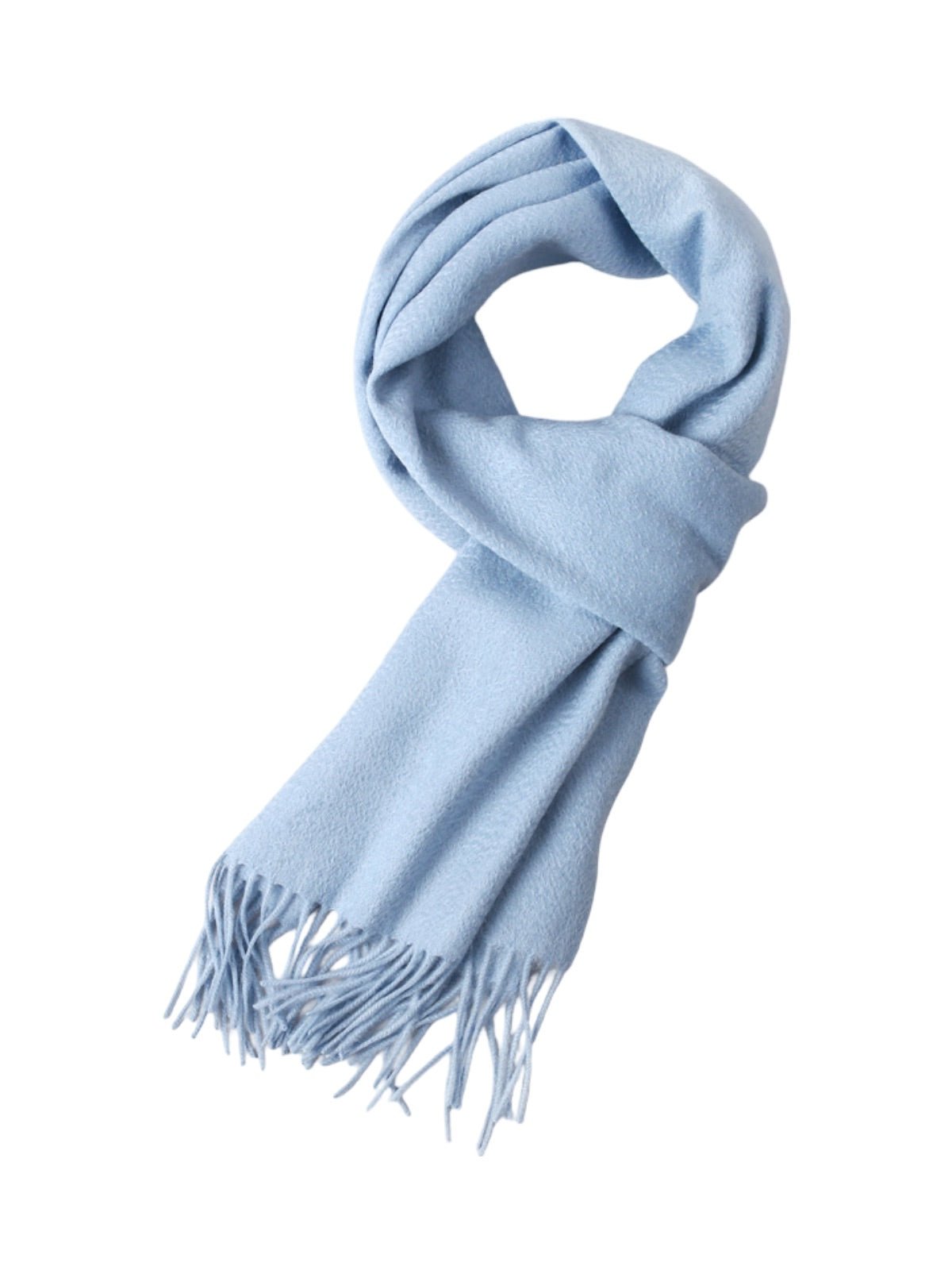 Écharpe 100% cachemire, chaude et douce, pour femme et homme, idéale hiver, cadeau raffiné, finition à franges, longueur généreuse, modèle Ines - Écharpe - Bleu clair