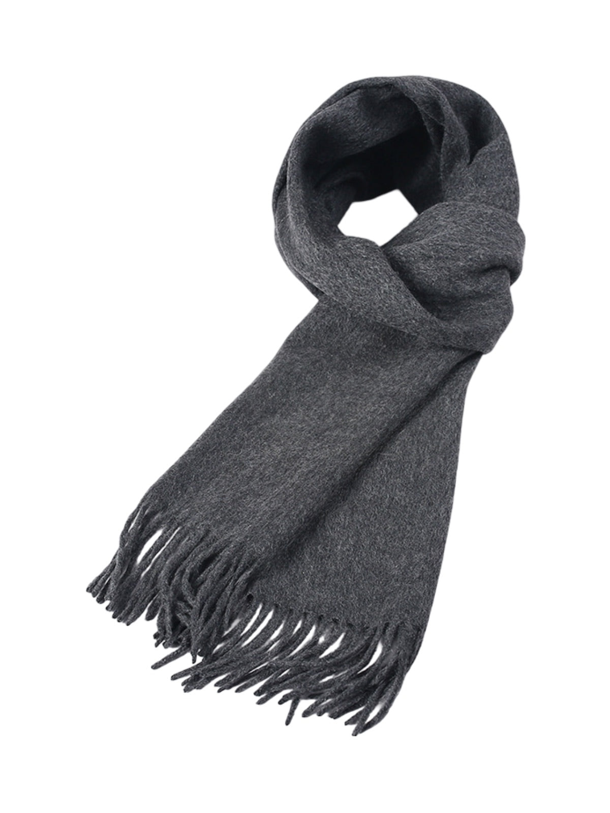 Écharpe 100% cachemire, chaude et douce, pour femme et homme, idéale hiver, cadeau raffiné, finition à franges, longueur généreuse, modèle Ines - Écharpe - Gris foncé